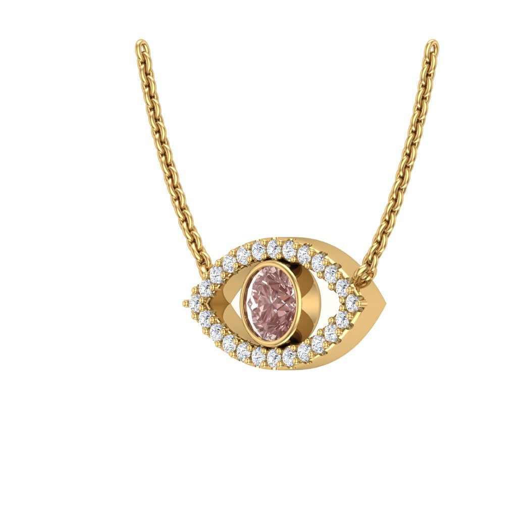 Sakura Pink 1.70ct Evil Eye Pendant – 14K Yellow Gold Plated (18” + 2” Extender)