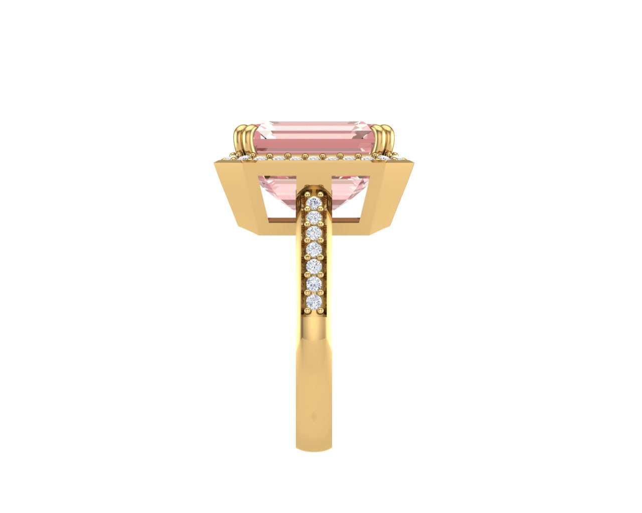 Sakura Pink 8.48ct Emerald-Cut Halo Ring – 14K Yellow Gold Plated