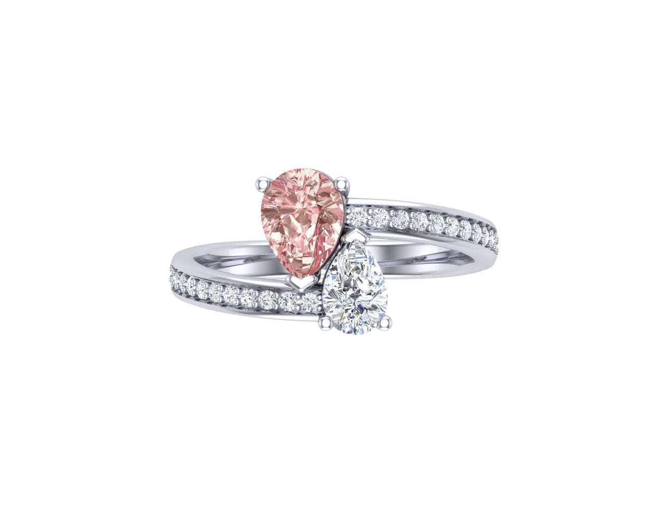 Sakura Pink 0.94ct Toi et Moi Ring – 14K White Gold Plated