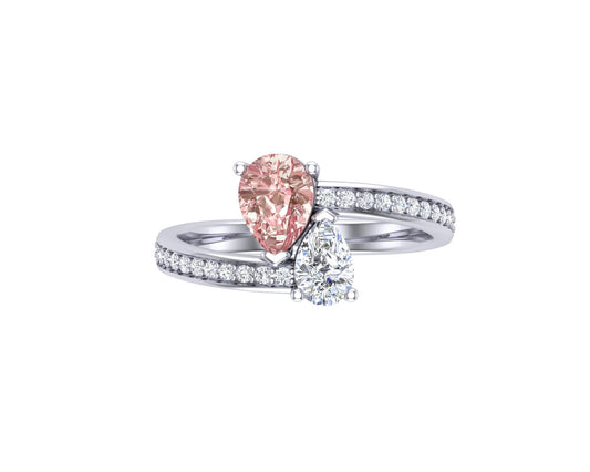 Sakura Pink 0.94ct Toi et Moi Ring – 14K White Gold Plated