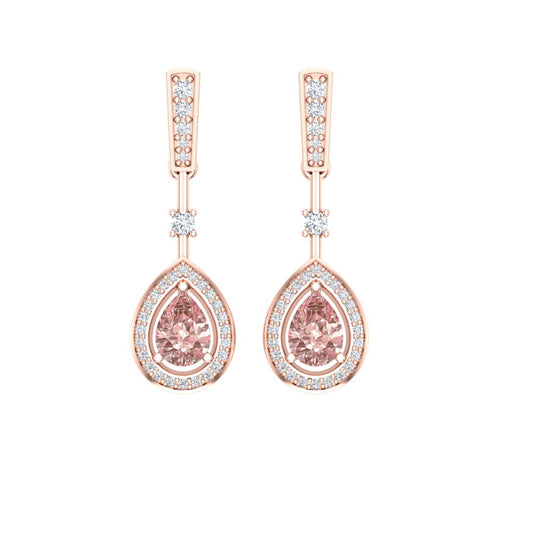Sakura Pink 1.94ct Pear-Cut Halo Drop Earrings – 14K Rose Gold Plated