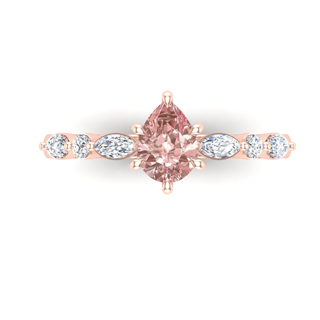 Sakura Pink 2.98ct Pear-Cut Ring – 14K Rose Gold Plated
