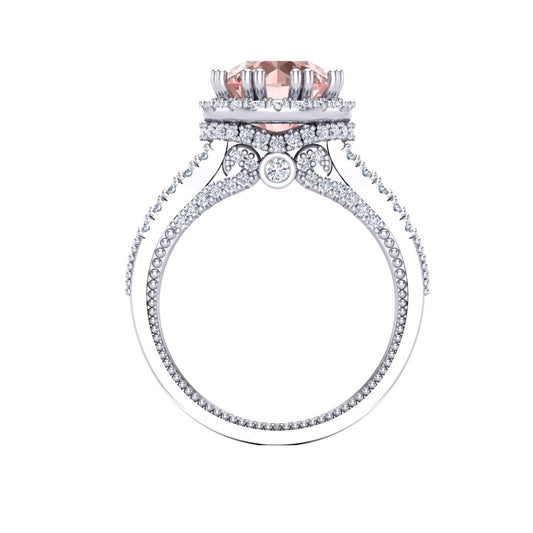 Sakura Pink 4.10ct Round Halo Ring – 14K White Gold Plated Dual Band