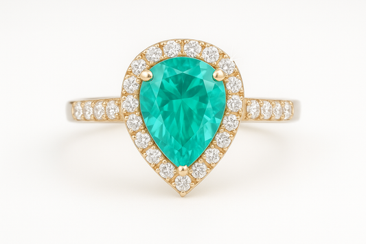 Lab Grown Paraiba Pear-Cut Ring – 5.57ct with Moissanite ¾ Band
