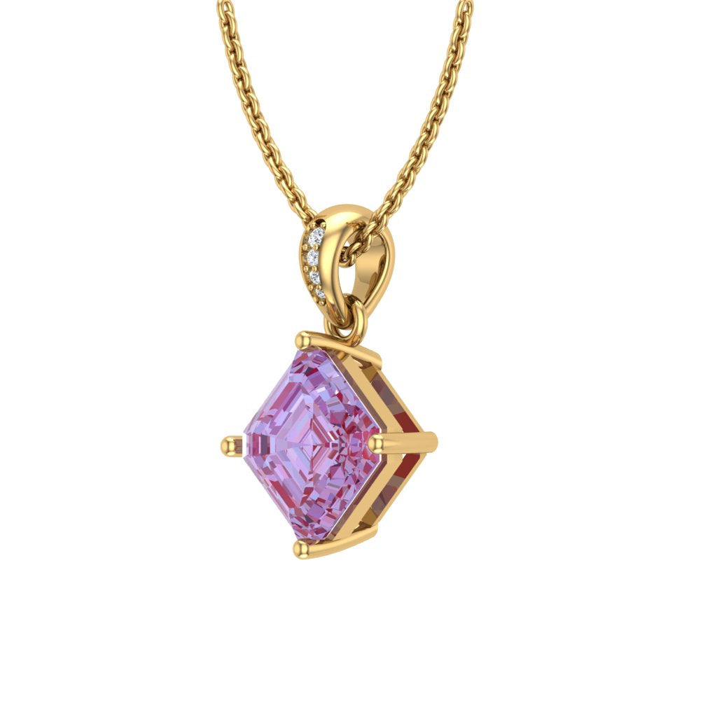 Lab-Grown 8.05ct Alexandrite Asscher Pendant with Moissanites in 14K Yellow Gold Plating on Cable Chain