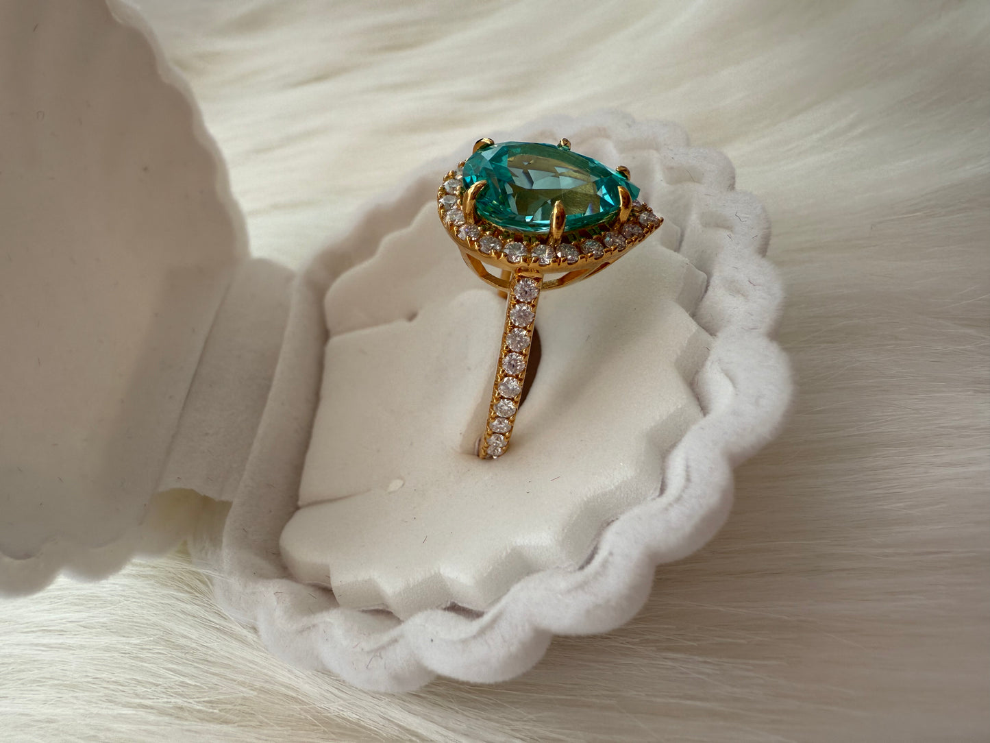 Lab Grown Paraiba Pear-Cut Ring – 5.57ct with Moissanite ¾ Band