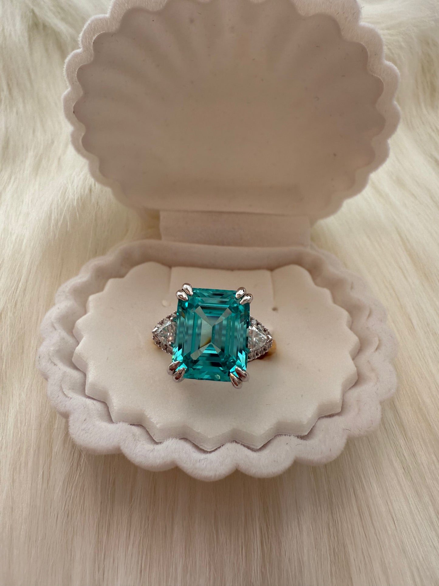 Paraiba Emerald-Cut Ring – 10.26ct with Trillion Moissanite Accents
