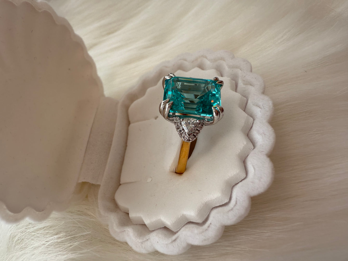 Paraiba Emerald-Cut Ring – 10.26ct with Trillion Moissanite Accents