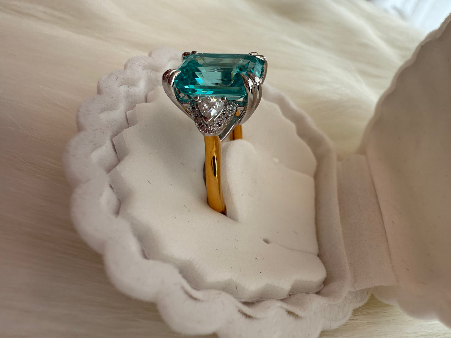 Paraiba Emerald-Cut Ring – 10.26ct with Trillion Moissanite Accents