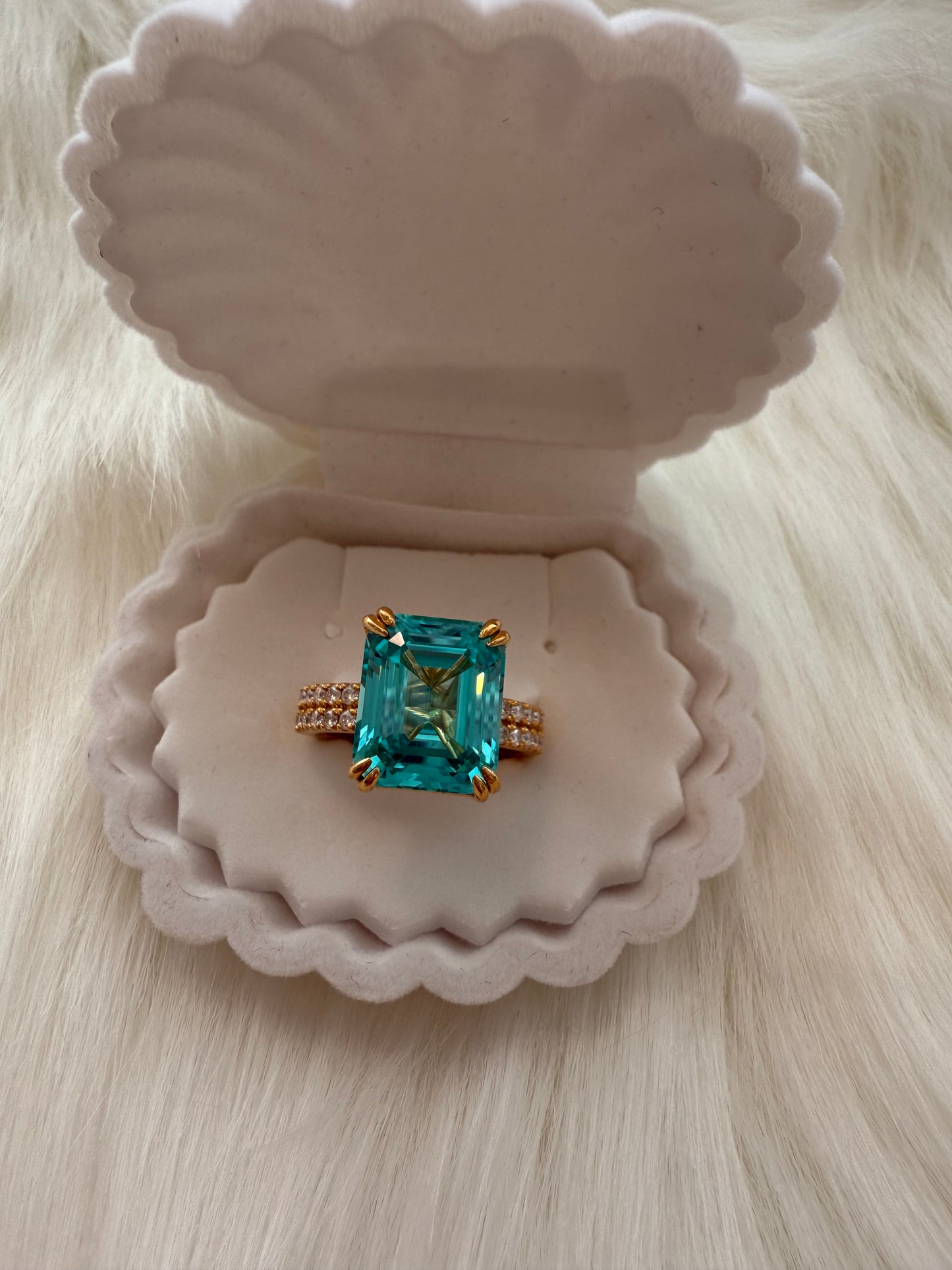 Paraiba Emerald-Cut Ring – 10.16ct with Moissanite & Dual ½ Eternity Band