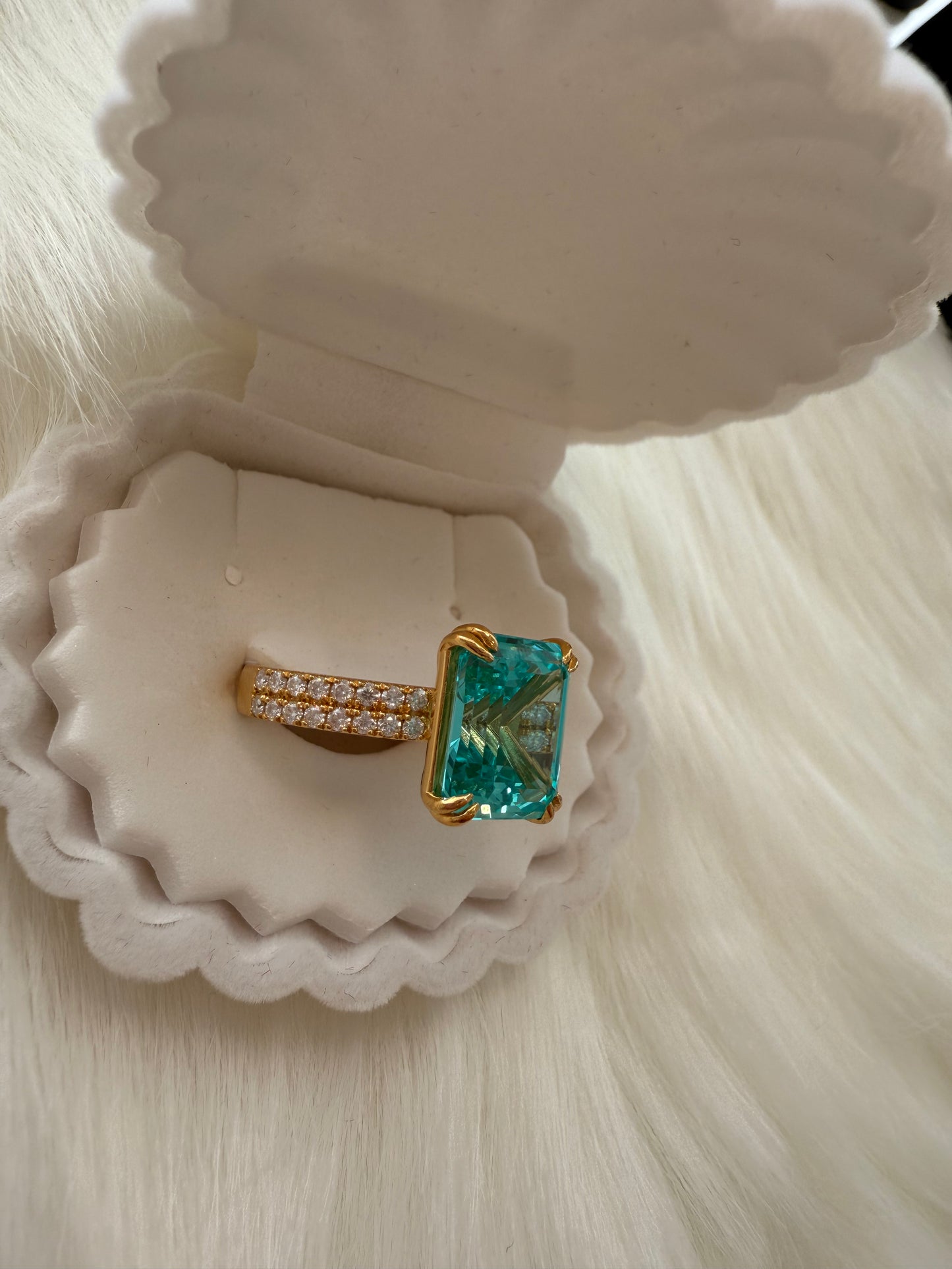 Paraiba Emerald-Cut Ring – 10.16ct with Moissanite & Dual ½ Eternity Band