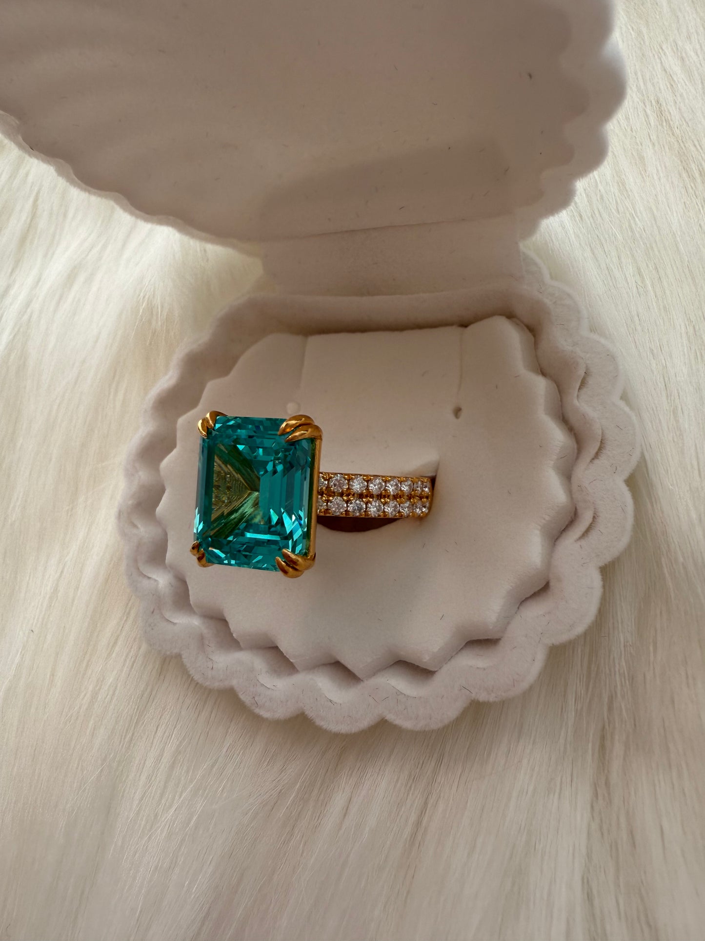 Paraiba Emerald-Cut Ring – 10.16ct with Moissanite & Dual ½ Eternity Band