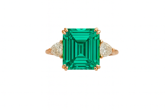 Paraiba Emerald-Cut Ring – 10.26ct with Trillion Moissanite Accents