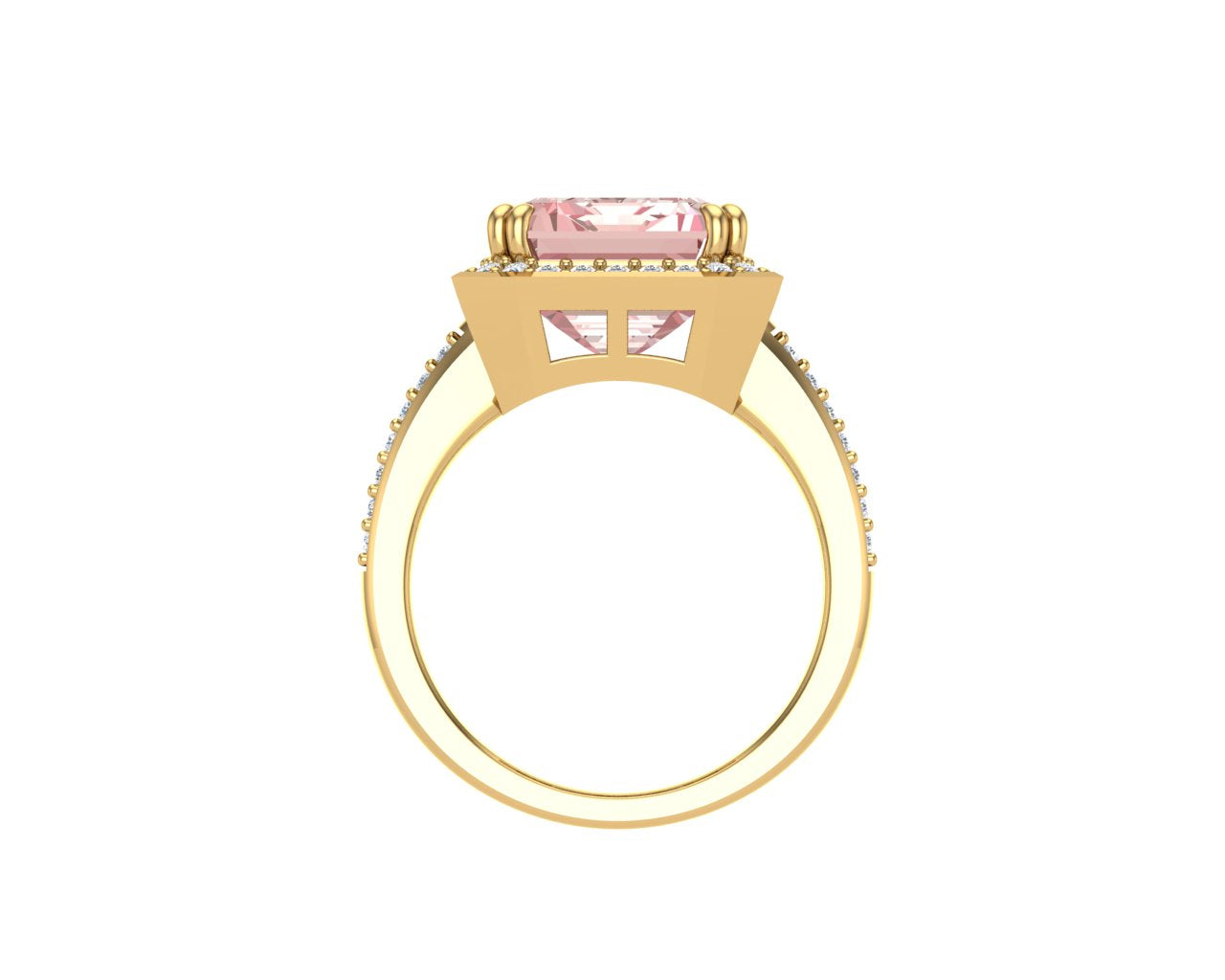 Sakura Pink 8.48ct Emerald-Cut Halo Ring – 14K Yellow Gold Plated