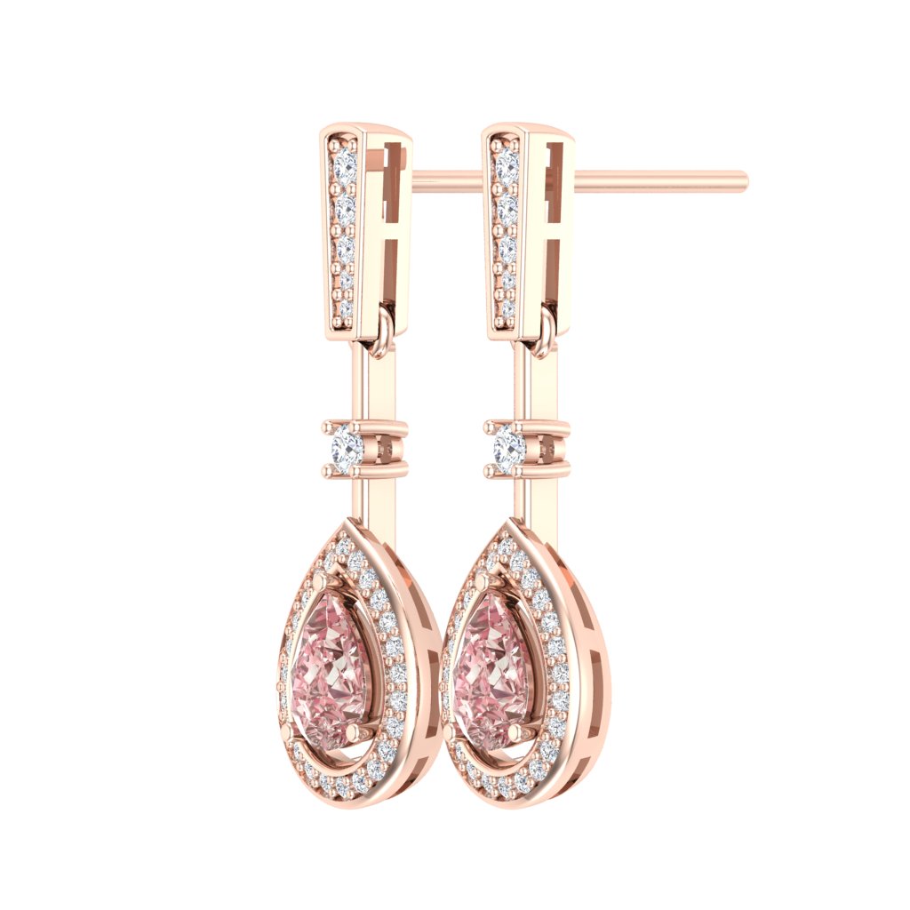 Sakura Pink 1.94ct Pear-Cut Halo Drop Earrings – 14K Rose Gold Plated