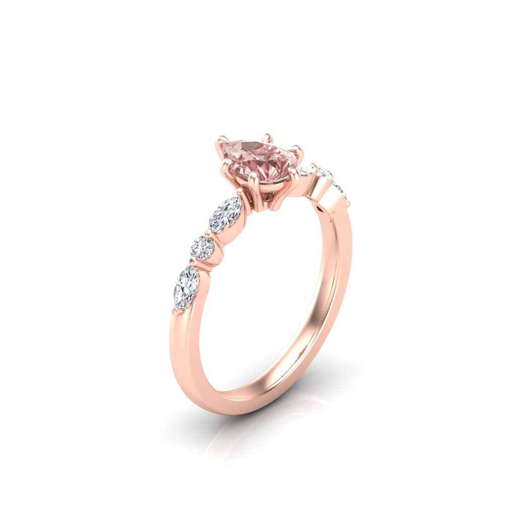 Sakura Pink 2.98ct Pear-Cut Ring – 14K Rose Gold Plated