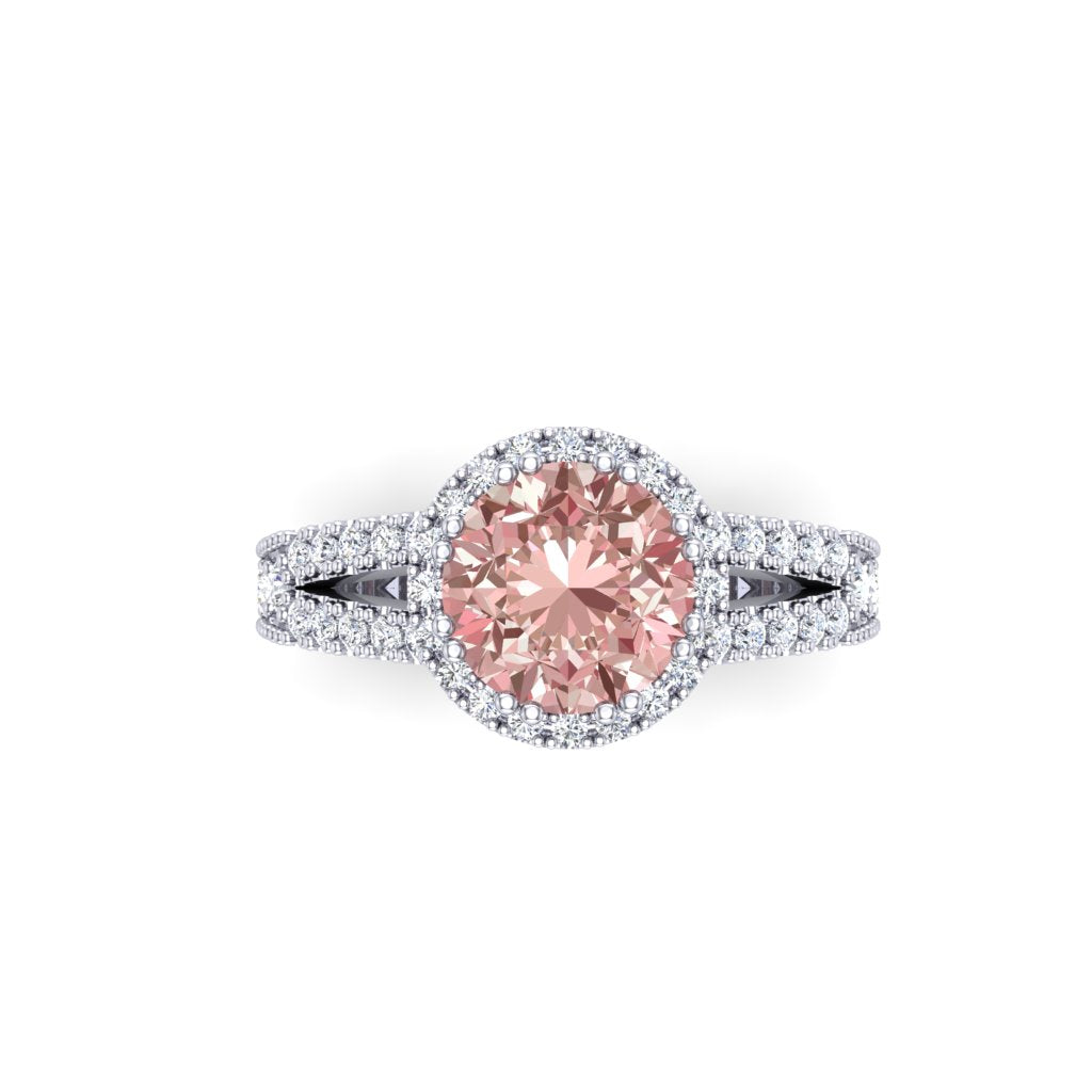 Sakura Pink 4.10ct Round Halo Ring – 14K White Gold Plated Dual Band