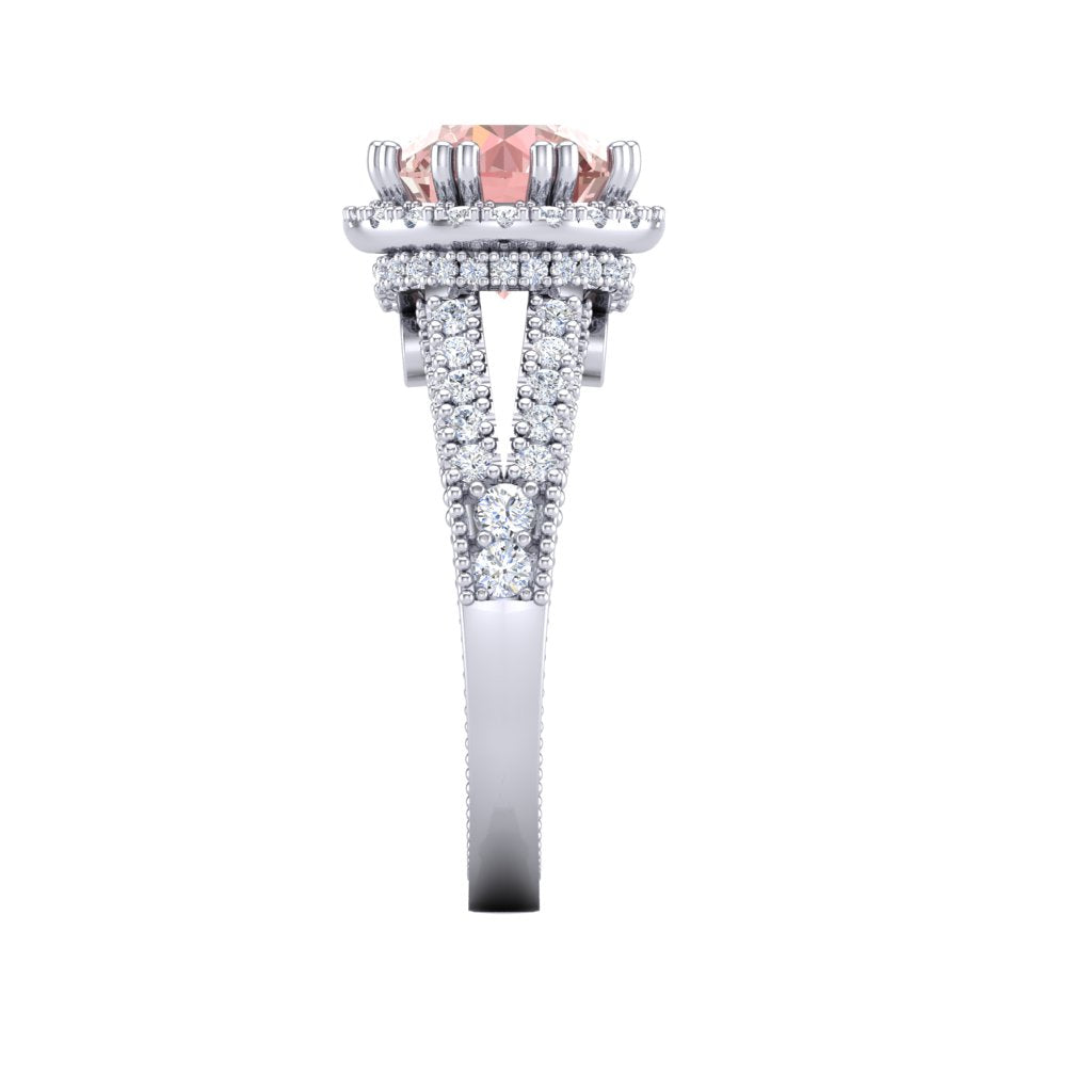 Sakura Pink 4.10ct Round Halo Ring – 14K White Gold Plated Dual Band