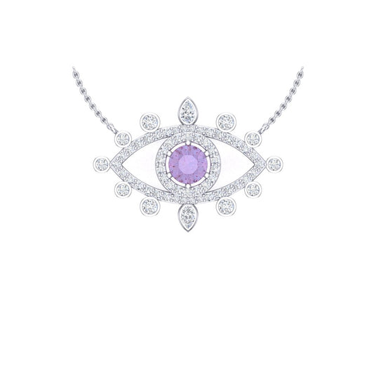 Lab-Grown Round 1.22ct Alexandrite Pendant with Moissanite Diamonds in 14k White Gold Plating