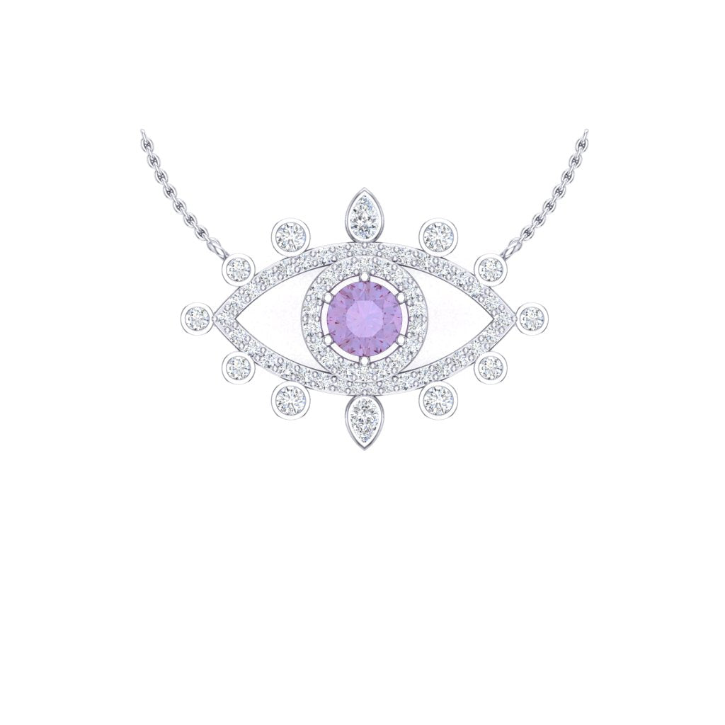 Lab-Grown Round 1.22ct Alexandrite Pendant with Moissanite Diamonds in 14k White Gold Plating