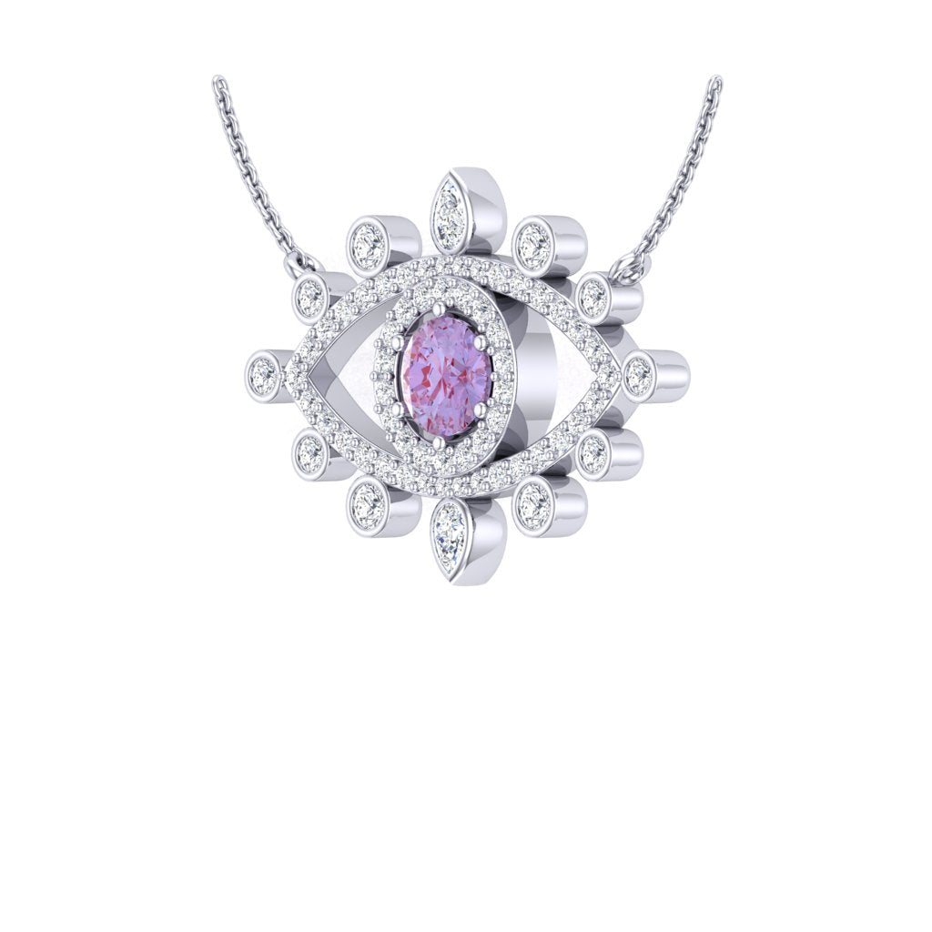 Lab-Grown Round 1.22ct Alexandrite Pendant with Moissanite Diamonds in 14k White Gold Plating