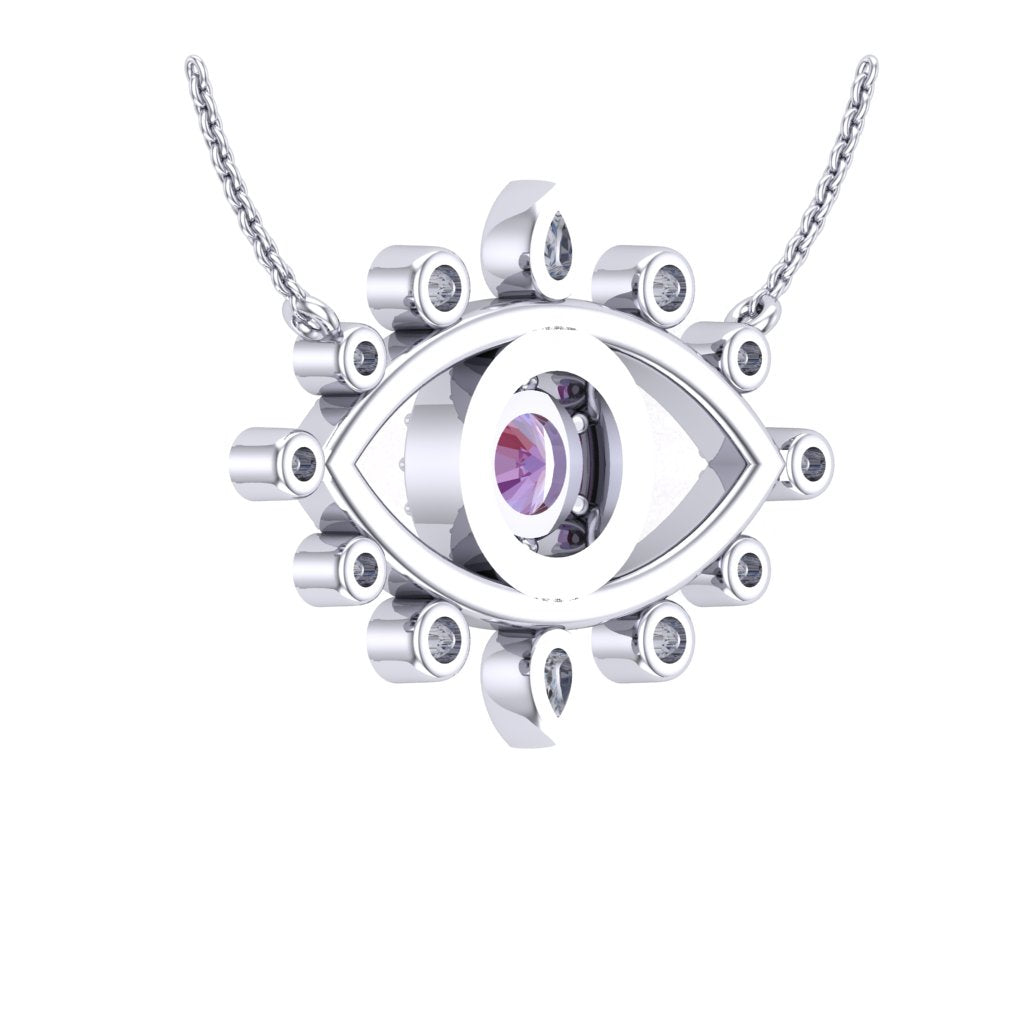 Lab-Grown Round 1.22ct Alexandrite Pendant with Moissanite Diamonds in 14k White Gold Plating