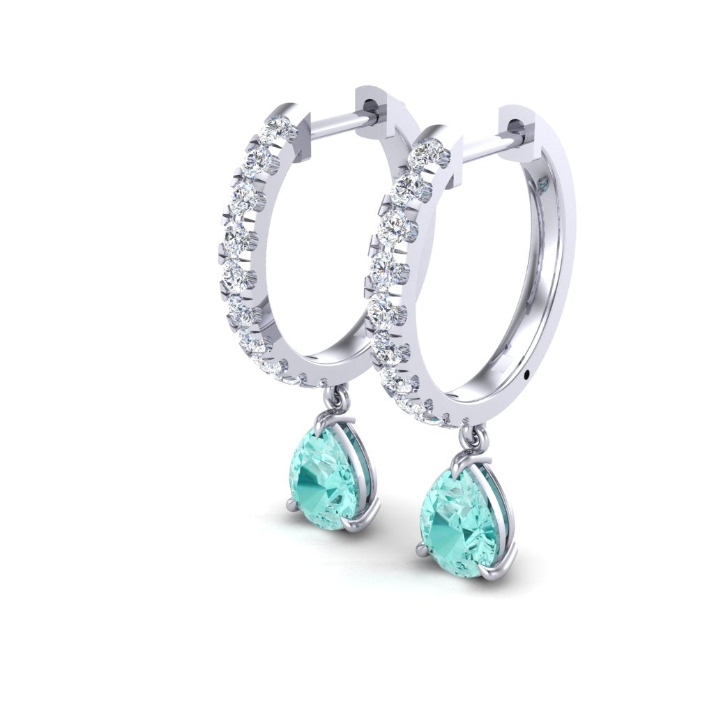 Lab Grown Paraiba Pear Drop Earrings – 1.28ct | One-of-a-Kind in White Gold