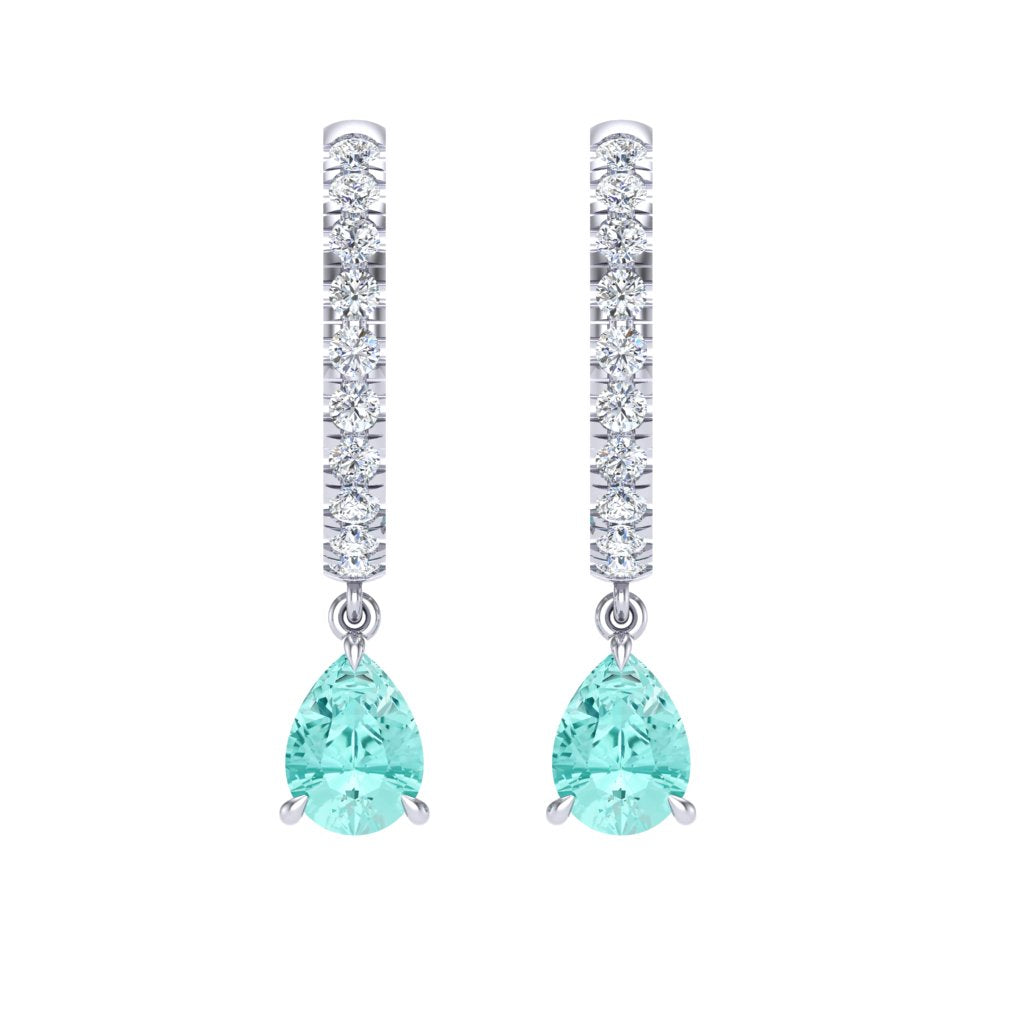 Lab Grown Paraiba Pear Drop Earrings – 1.28ct | One-of-a-Kind in White Gold