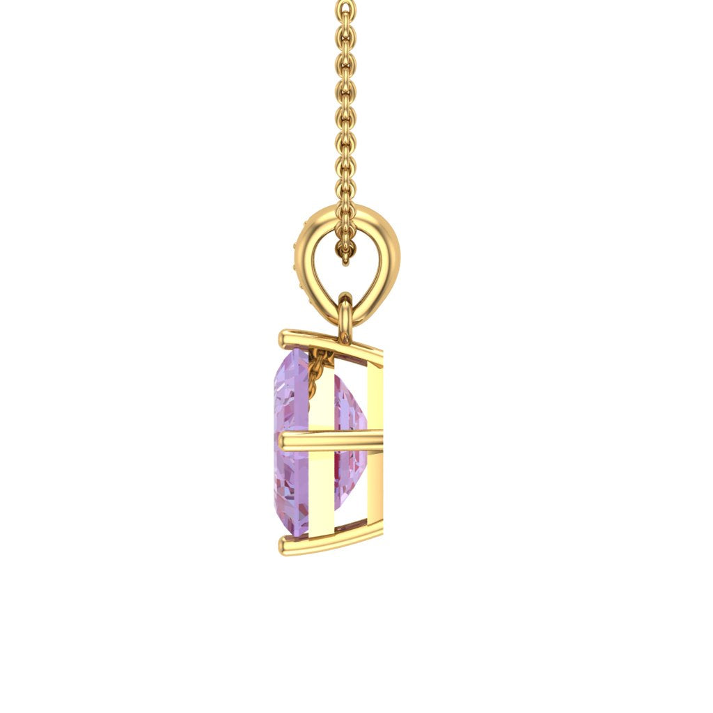 Lab-Grown 8.05ct Alexandrite Asscher Pendant with Moissanites in 14K Yellow Gold Plating on Cable Chain