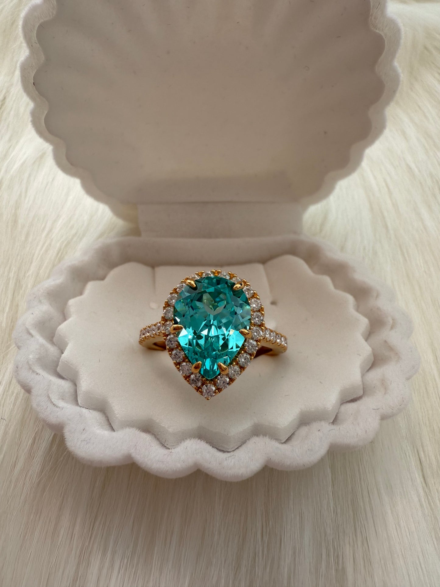 Lab Grown Paraiba Pear-Cut Ring – 5.57ct with Moissanite ¾ Band