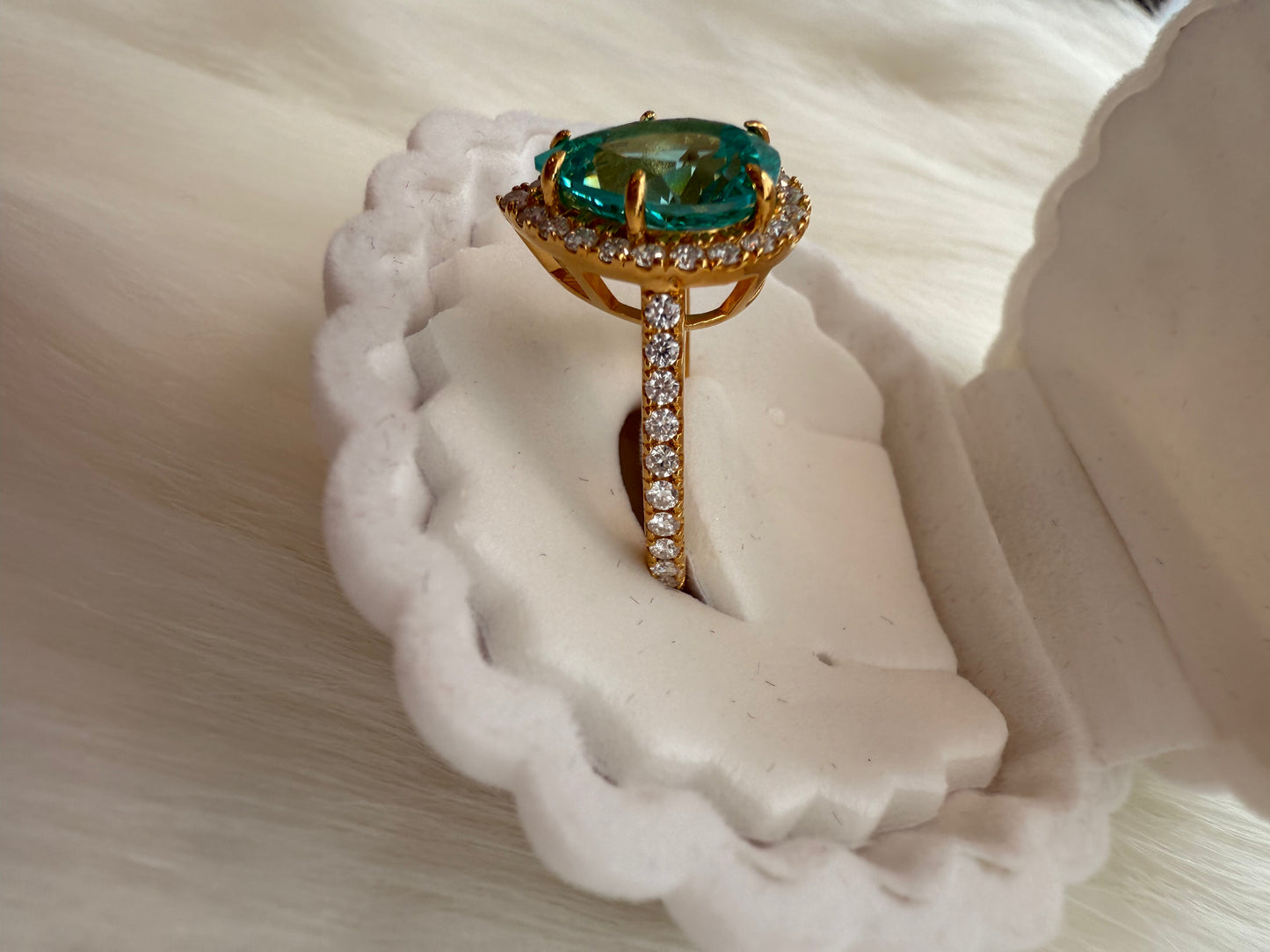 Lab Grown Paraiba Pear-Cut Ring – 5.57ct with Moissanite ¾ Band