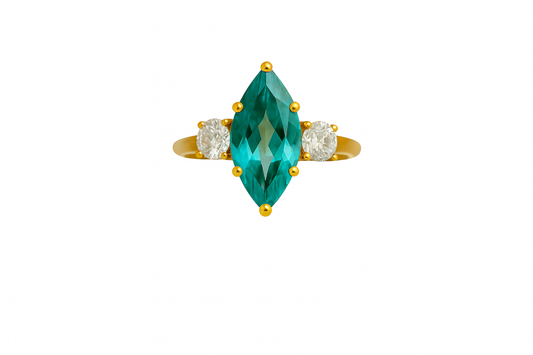 Paraiba Marquise Ring – 2.44ct with Trillion Moissanite Accents